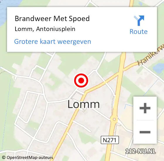 Locatie op kaart van de 112 melding: Brandweer Met Spoed Naar Lomm, Antoniusplein op 18 januari 2018 15:58