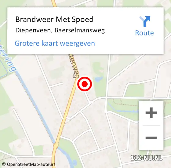 Locatie op kaart van de 112 melding: Brandweer Met Spoed Naar Diepenveen, Baerselmansweg op 18 januari 2018 17:10