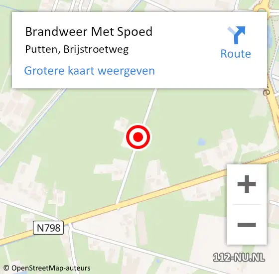 Locatie op kaart van de 112 melding: Brandweer Met Spoed Naar Putten, Brijstroetweg op 18 januari 2018 17:26