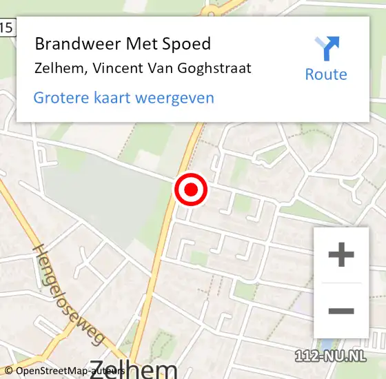 Locatie op kaart van de 112 melding: Brandweer Met Spoed Naar Zelhem, Vincent Van Goghstraat op 18 januari 2018 17:49