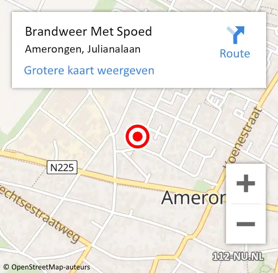 Locatie op kaart van de 112 melding: Brandweer Met Spoed Naar Amerongen, Julianalaan op 18 januari 2018 17:56