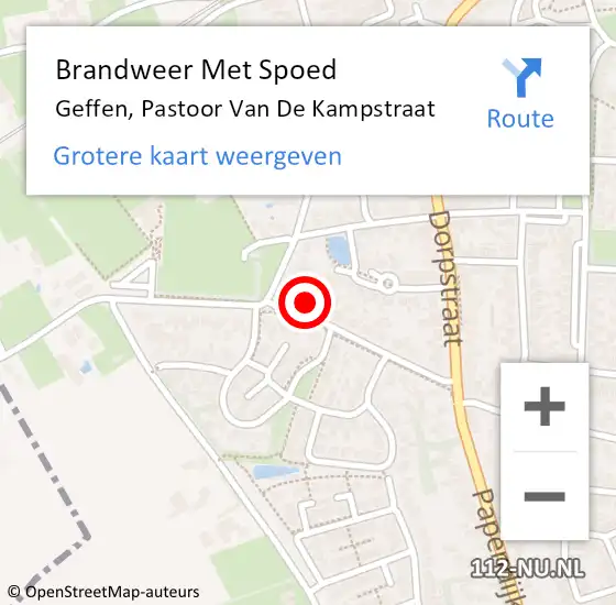 Locatie op kaart van de 112 melding: Brandweer Met Spoed Naar Geffen, Pastoor Van De Kampstraat op 18 januari 2018 18:07