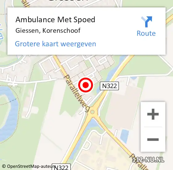 Locatie op kaart van de 112 melding: Ambulance Met Spoed Naar Giessen, Korenschoof op 18 januari 2018 18:17