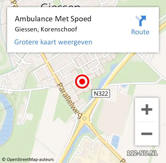 Locatie op kaart van de 112 melding: Ambulance Met Spoed Naar Giessen, Korenschoof op 18 januari 2018 18:19