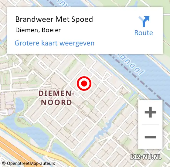 Locatie op kaart van de 112 melding: Brandweer Met Spoed Naar Diemen, Boeier op 18 januari 2018 18:27