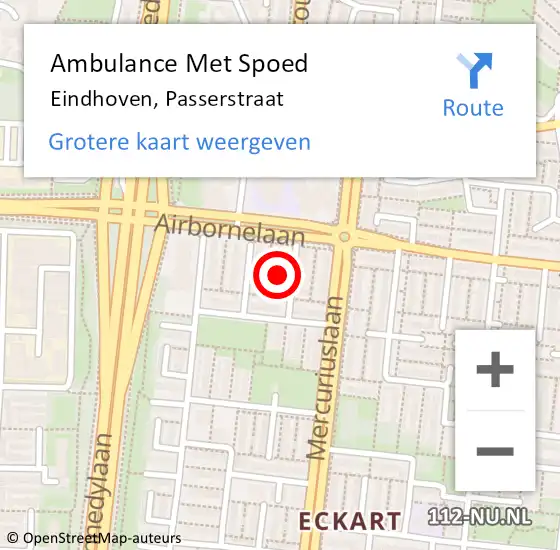 Locatie op kaart van de 112 melding: Ambulance Met Spoed Naar Eindhoven, Passerstraat op 18 januari 2018 19:22