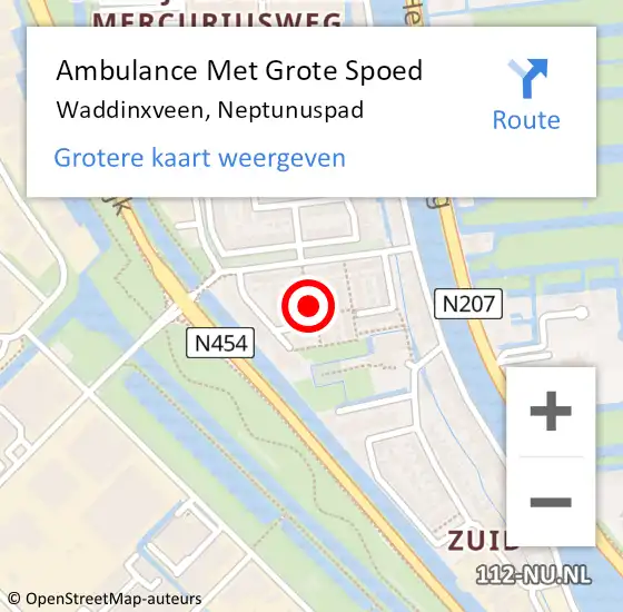 Locatie op kaart van de 112 melding: Ambulance Met Grote Spoed Naar Waddinxveen, Neptunuspad op 18 januari 2018 19:23