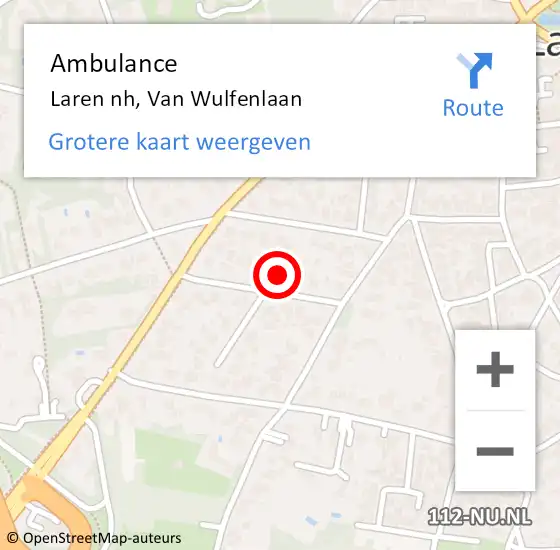 Locatie op kaart van de 112 melding: Ambulance Laren nh, Van Wulfenlaan op 18 januari 2018 20:08