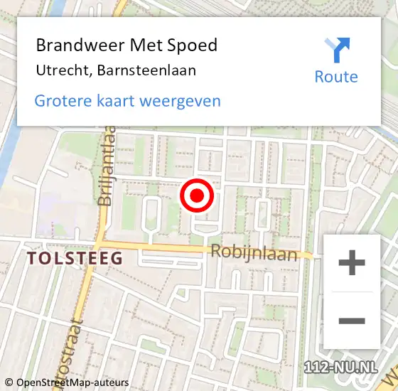 Locatie op kaart van de 112 melding: Brandweer Met Spoed Naar Utrecht, Barnsteenlaan op 18 januari 2018 21:08