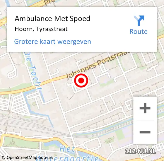 Locatie op kaart van de 112 melding: Ambulance Met Spoed Naar Hoorn, Tyrasstraat op 18 januari 2018 21:34