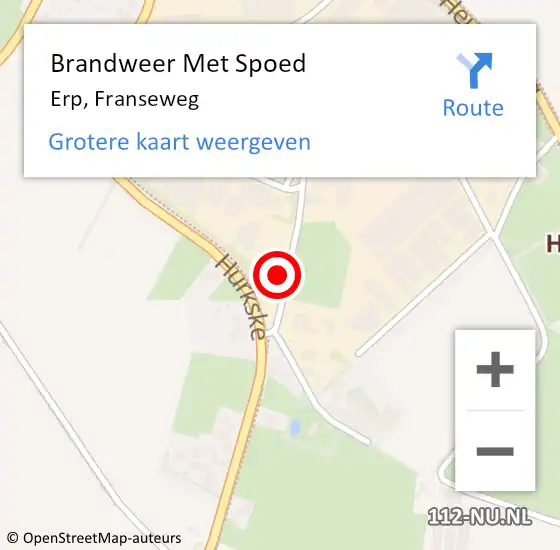 Locatie op kaart van de 112 melding: Brandweer Met Spoed Naar Erp, Franseweg op 18 januari 2018 22:29