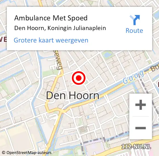 Locatie op kaart van de 112 melding: Ambulance Met Spoed Naar Den Hoorn, Koningin Julianaplein op 19 januari 2018 07:20