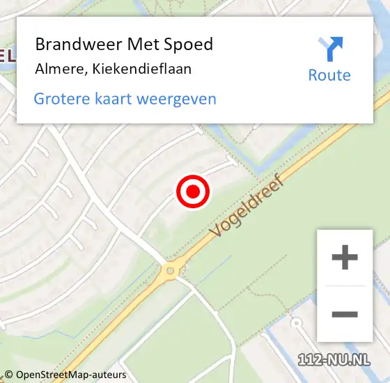 Locatie op kaart van de 112 melding: Brandweer Met Spoed Naar Almere, Kiekendieflaan op 19 januari 2018 08:23