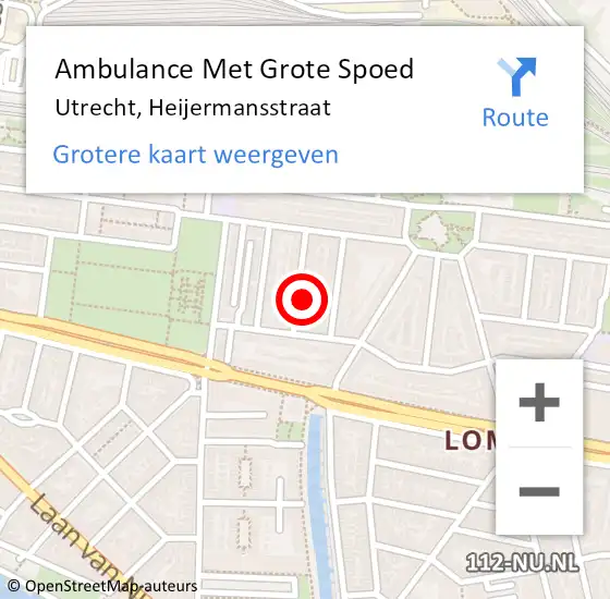 Locatie op kaart van de 112 melding: Ambulance Met Grote Spoed Naar Utrecht, Heijermansstraat op 19 januari 2018 08:27