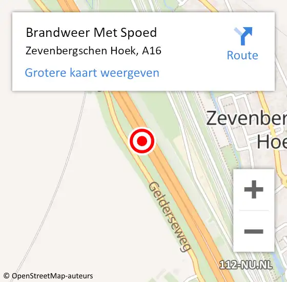 Locatie op kaart van de 112 melding: Brandweer Met Spoed Naar Zevenbergschen Hoek, A16 op 19 januari 2018 08:36