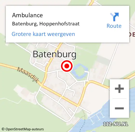 Locatie op kaart van de 112 melding: Ambulance Batenburg, Hoppenhofstraat op 19 januari 2018 09:27