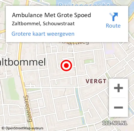 Locatie op kaart van de 112 melding: Ambulance Met Grote Spoed Naar Zaltbommel, Schouwstraat op 19 januari 2018 09:54