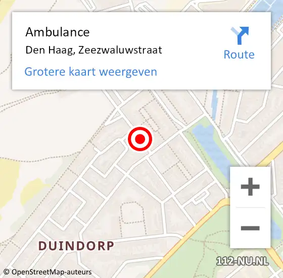 Locatie op kaart van de 112 melding: Ambulance Den Haag, Zeezwaluwstraat op 19 januari 2018 12:08