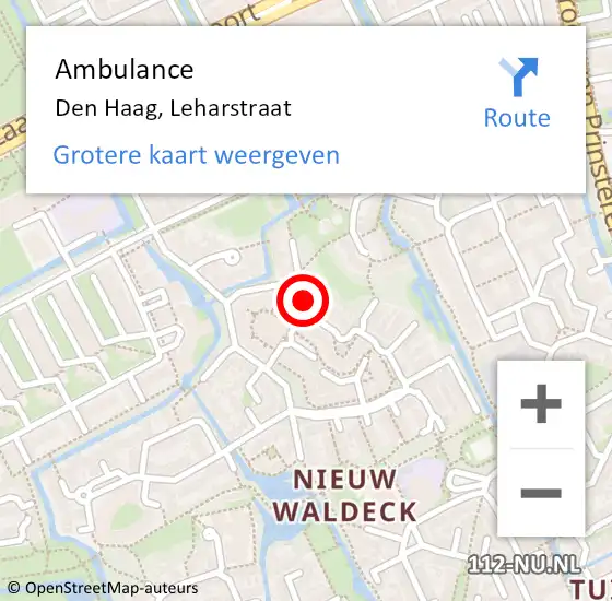 Locatie op kaart van de 112 melding: Ambulance Den Haag, Leharstraat op 19 januari 2018 12:33