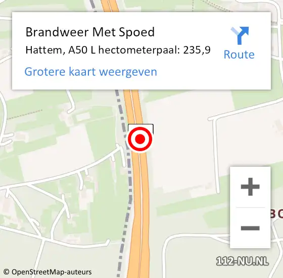 Locatie op kaart van de 112 melding: Brandweer Met Spoed Naar Hattem, A50 L hectometerpaal: 235,9 op 19 januari 2018 13:31
