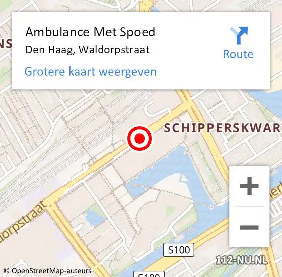 Locatie op kaart van de 112 melding: Ambulance Met Spoed Naar Den Haag, Waldorpstraat op 19 januari 2018 13:48