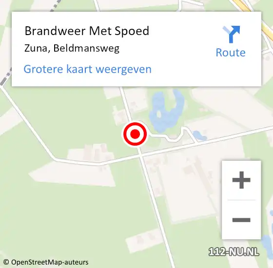 Locatie op kaart van de 112 melding: Brandweer Met Spoed Naar Zuna, Beldmansweg op 19 januari 2018 14:02