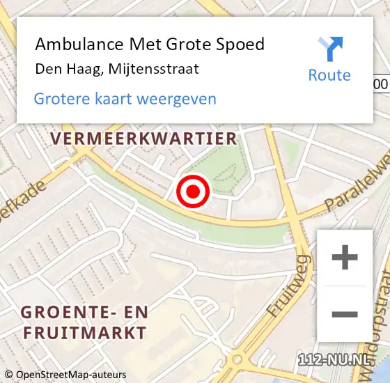 Locatie op kaart van de 112 melding: Ambulance Met Grote Spoed Naar Den Haag, Mijtensstraat op 19 januari 2018 14:02