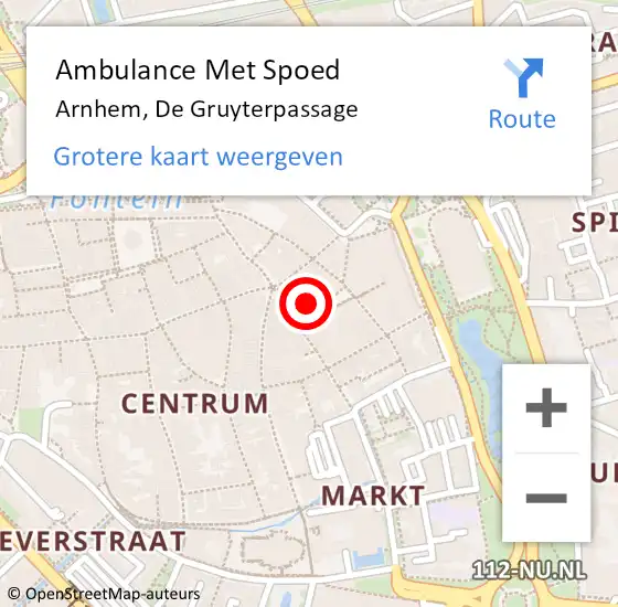 Locatie op kaart van de 112 melding: Ambulance Met Spoed Naar Arnhem, De Gruyterpassage op 19 januari 2018 14:04