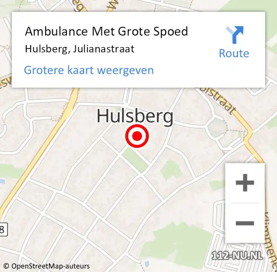 Locatie op kaart van de 112 melding: Ambulance Met Grote Spoed Naar Hulsberg, Julianastraat op 13 februari 2014 16:49