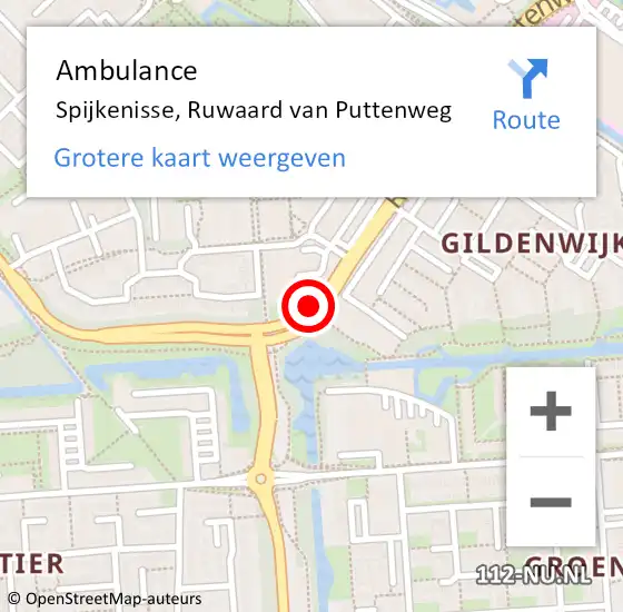 Locatie op kaart van de 112 melding: Ambulance Spijkenisse, Ruwaard van Puttenweg op 19 januari 2018 14:16