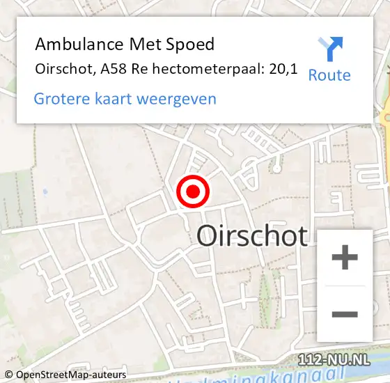 Locatie op kaart van de 112 melding: Ambulance Met Spoed Naar Oirschot, A58 Li hectometerpaal: 16,8 op 19 januari 2018 17:10