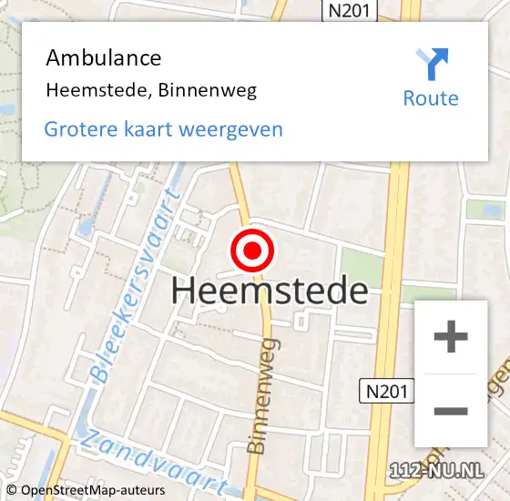 Locatie op kaart van de 112 melding: Ambulance Heemstede, Binnenweg op 19 januari 2018 17:11