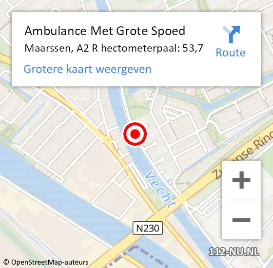 Locatie op kaart van de 112 melding: Ambulance Met Grote Spoed Naar Maarssen, A2 R hectometerpaal: 53,7 op 19 januari 2018 17:12