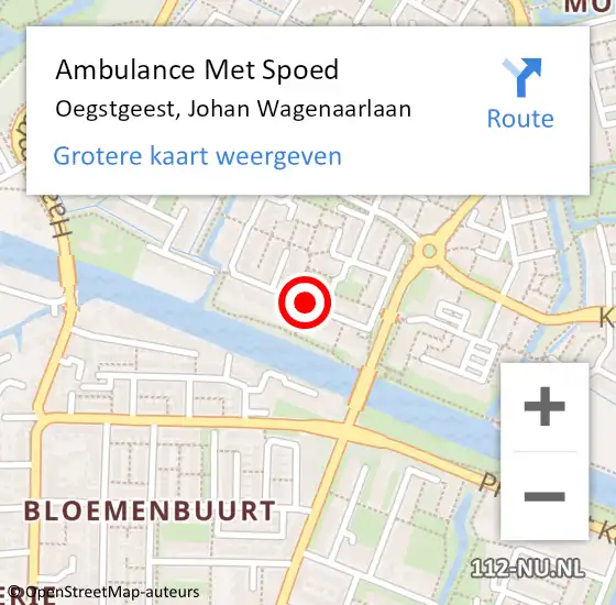 Locatie op kaart van de 112 melding: Ambulance Met Spoed Naar Oegstgeest, Johan Wagenaarlaan op 19 januari 2018 17:27