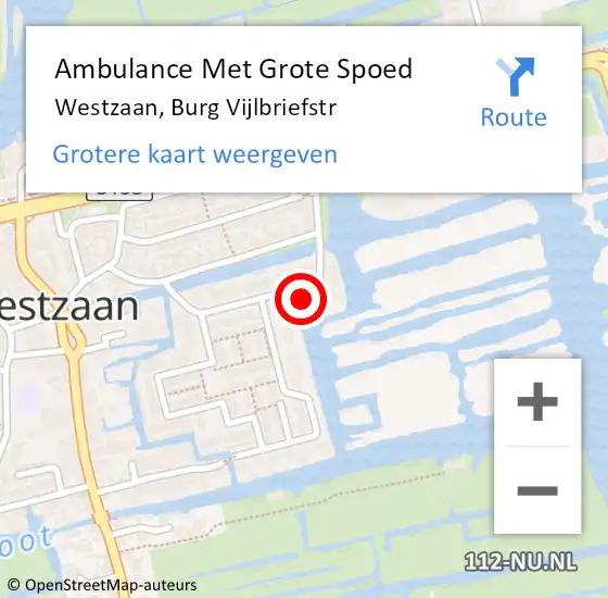 Locatie op kaart van de 112 melding: Ambulance Met Grote Spoed Naar Westzaan, Burg Vijlbriefstr op 19 januari 2018 18:09