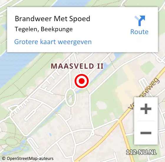 Locatie op kaart van de 112 melding: Brandweer Met Spoed Naar Tegelen, Beekpunge op 19 januari 2018 18:24