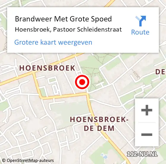 Locatie op kaart van de 112 melding: Brandweer Met Grote Spoed Naar Hoensbroek, Pastoor Schleidenstraat op 19 januari 2018 19:08