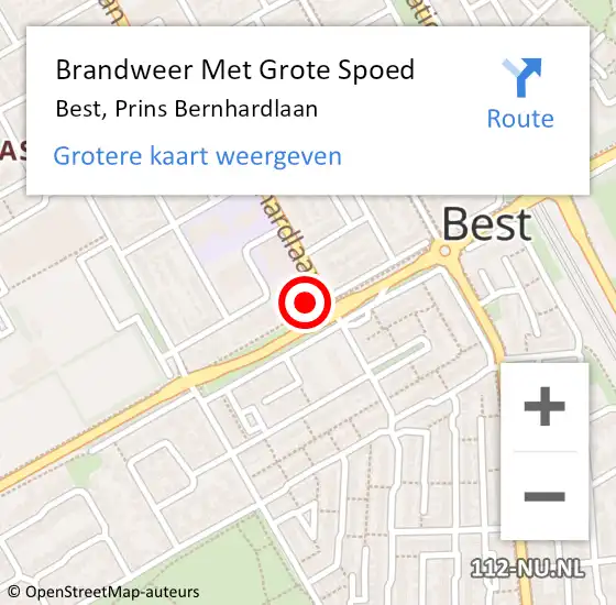 Locatie op kaart van de 112 melding: Brandweer Met Grote Spoed Naar Best, Prins Bernhardlaan op 19 januari 2018 19:09