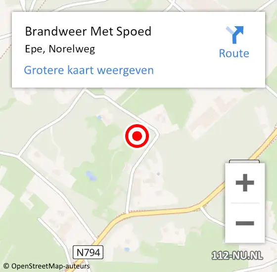 Locatie op kaart van de 112 melding: Brandweer Met Spoed Naar Epe, Norelweg op 19 januari 2018 20:15