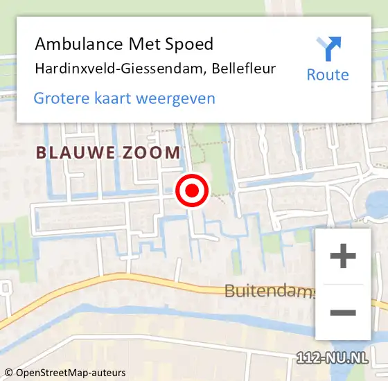 Locatie op kaart van de 112 melding: Ambulance Met Spoed Naar Hardinxveld-Giessendam, Bellefleur op 19 januari 2018 20:20