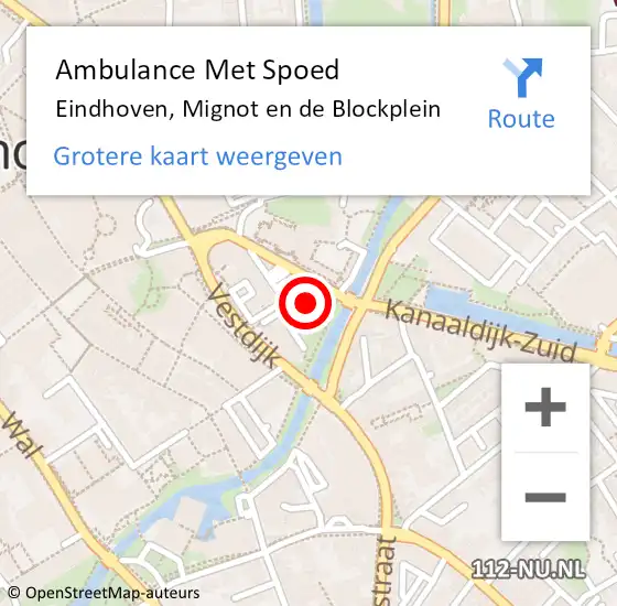 Locatie op kaart van de 112 melding: Ambulance Met Spoed Naar Eindhoven, Mignot en de Blockplein op 19 januari 2018 20:31