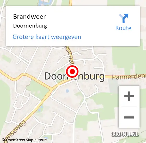 Locatie op kaart van de 112 melding: Brandweer Doornenburg op 19 januari 2018 20:55