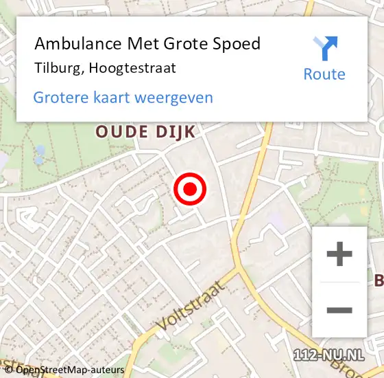 Locatie op kaart van de 112 melding: Ambulance Met Grote Spoed Naar Tilburg, Hoogtestraat op 19 januari 2018 21:23