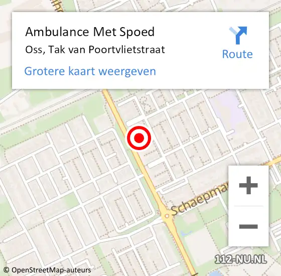 Locatie op kaart van de 112 melding: Ambulance Met Spoed Naar Oss, Tak van Poortvlietstraat op 19 januari 2018 22:22