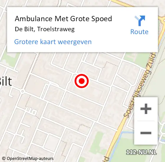 Locatie op kaart van de 112 melding: Ambulance Met Grote Spoed Naar De Bilt, Troelstraweg op 19 januari 2018 22:23