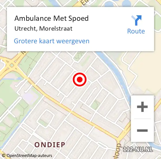 Locatie op kaart van de 112 melding: Ambulance Met Spoed Naar Utrecht, Morelstraat op 19 januari 2018 22:44