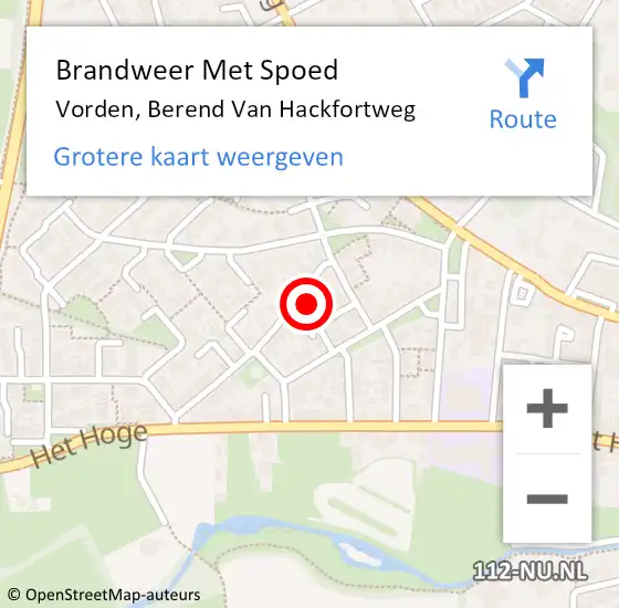 Locatie op kaart van de 112 melding: Brandweer Met Spoed Naar Vorden, Berend Van Hackfortweg op 19 januari 2018 22:46