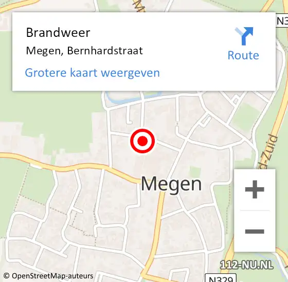 Locatie op kaart van de 112 melding: Brandweer Megen, Bernhardstraat op 13 februari 2014 17:50