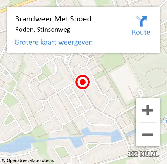 Locatie op kaart van de 112 melding: Brandweer Met Spoed Naar Roden, Stinsenweg op 20 januari 2018 01:39