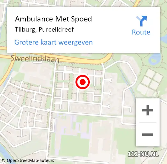 Locatie op kaart van de 112 melding: Ambulance Met Spoed Naar Tilburg, Purcelldreef op 20 januari 2018 02:22